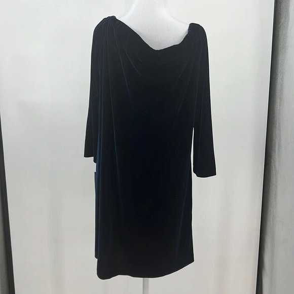 Donna Morgan Dress Womens 8 Navy Velvet 3/4 Sleeve Cowl Neck Velour Off Shoulder - Picture 4 of 11